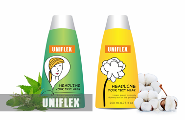Shampoo packaging with transparent label