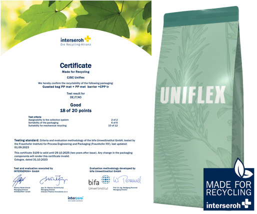 German laboratory Interseroh+ conducted a global study of Uniflex polypropylene barrier packaging and confirmed its suitability for recycling - 1
